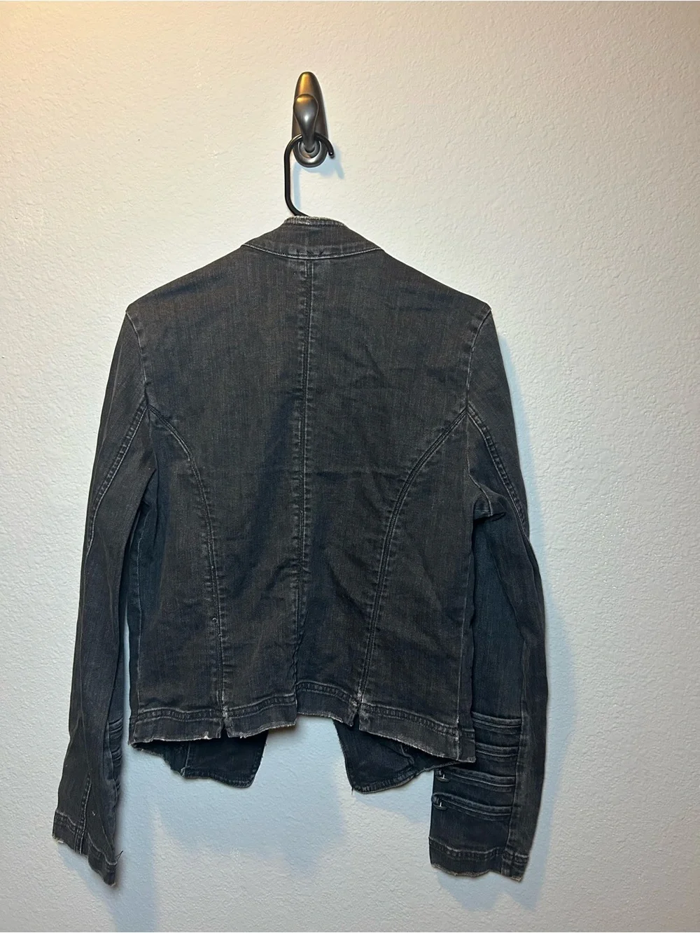 Free People Black Military-Style Buttoned Denim Jacket - Picture 2 of 6